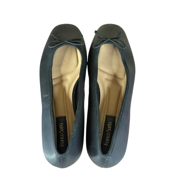 Franco Sarto Black Leather Ballet Bow Flats Size 10 Square Toe - Picture 5 of 8